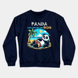 Panda chilling on the beach Crewneck Sweatshirt